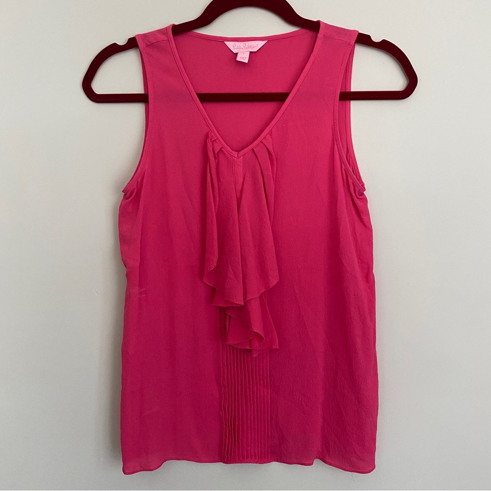 Lilly Pulitzer Pink Ruffle Silk Tank Top Size 2